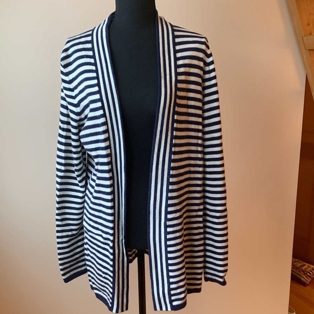 Talbots Navy and White Striped Cardigan